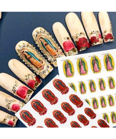Religious Nail Art Stickers: Virgin Mary, San Judas, Jesus - 6 Sheets 3D Self-Adhesive Decals for Women's DIY Manicure - Buy Online on GoSupps.com