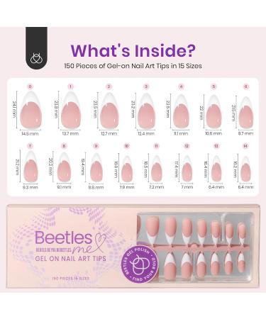 Beetles Pre-French Tips Gel Nail Tips - 150Pcs in 15 Sizes | Nude Pink Medium Almond Press-On Nails with Primer & Base Coat | No Filing Needed for DIY Nail Art - Buy Online on GoSupps.com