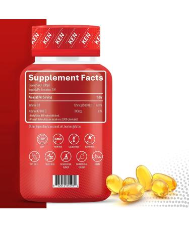 KEN Liposomal Vitamin D3 5000 IU + K2 (MK7) 100 mcg Enhanced Calcium Absorption Supports Immune Function Coconut Oil No Seed Oil Non-GMO 360 Halal Bovine Softgels 360 Count (Pack of 1) - Buy Online on GoSupps.com