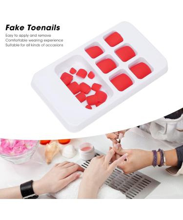 Brrnoo 24-Piece Monochrome False Toenails - Press-On Short Quadratic Fake Toenails for Women & Girls - Red | International Shipping Available - Buy Online on GoSupps.com