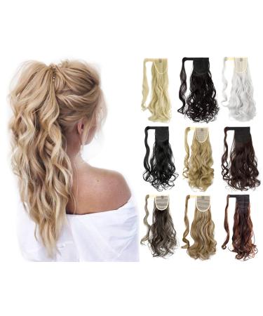 Felendy 18" 24" Ponytail Extension Curly Straight Drawstring Hairpiece Wrap Around Long Hair Extension for Women Ash Blonde Mix Light Bleach Blonde 18 Inch (Pack of 1) Ash Blonde Mix Light Bleach Blonde-Curly
