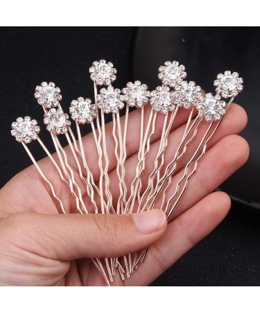 Ammei Headpiece Crystal Bridal Hair Pins Clips Wedding Hair Accessories Hair Set Jewelry With Rhinestone For Brides and Bridesmaids Set Of 12 (Silver)