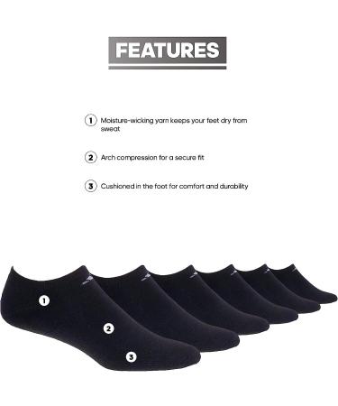 adidas Women's Athletic Cushioned No Show Socks 6-Pack - Black/Aluminum - Size Medium - Buy Online on GoSupps.com