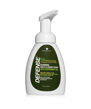 Defense Liquid Foaming Face & Hand Soap  Peppermint 7.5 Fl Oz with Tea Tree  Eucaluptus  Jojoba  Aloe Vera  Olive & Coconut Oils