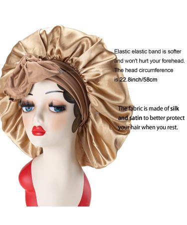 Awegeo Satin Bonnet with Adjustable Straps | Jumbo Size Silk Hair Bonnet for Women | Ideal for Sleeping & Long Curly Hair | Khaki - Buy Online on GoSupps.com