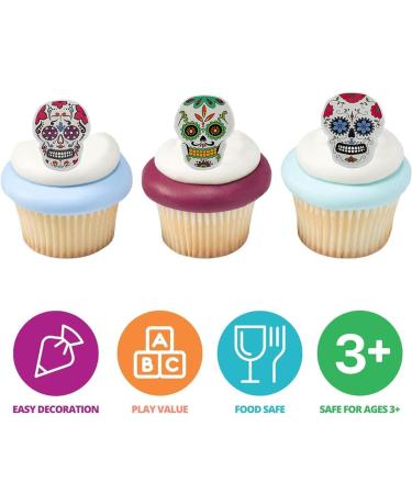 Day of the Dead Cupcake Rings 24Pcs Sugar Skull Cupcake Toppers Decoration for Kids Dia De Los Muertos Halloween Birthday Party Favors Supplies - Buy Online on GoSupps.com