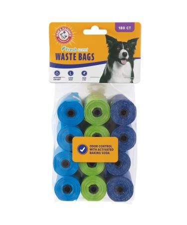 Arm & Hammer Easy-Tear Disposable Dog Poop Bag Refills, Fresh Scent Odor Control, Assorted Colors, 180 Dog Poop Bags 7 x 6.5 Inches Assorted 180 Count