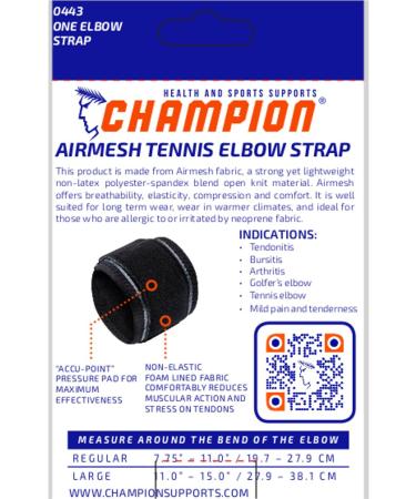 Buy Champion Tennis Elbow Strap - Adjustable Airmesh Support for Pain Relief - Black Regular Size - Buy Online on GoSupps.com
