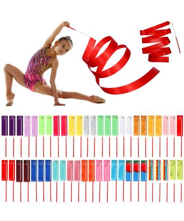 50 Pieces Rainbow Dance Ribbon 78.7 Inch Gymnastics Ribbon Streamers Rainbow Artistic Ribbon Dancer Twirling Wands Rhythmic Gymnastics Ribbon for Kids Dancing Party, Talent Shows (Mixed Color)