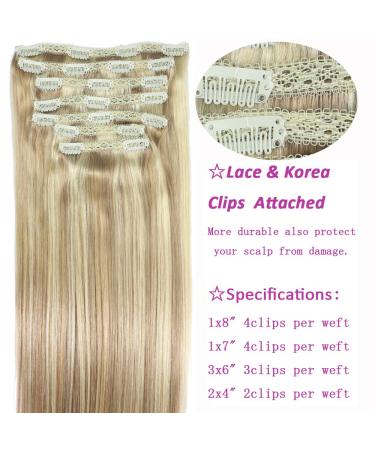 Eufficco Human Hair Lace Clip In Hair Extensions 20 120g Highlights Dirty Blonde/Bleach Blonde Remy Hair Extensions - Buy Online on GoSupps.com