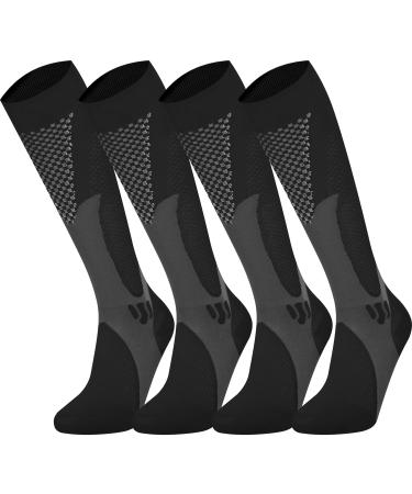 Odtmger compression stockings women & men (2 pairs) compression stockings 20-30mmhg support socks kneehohe padded frostated socks for running sports travel (s/m deep black) S-m deep black