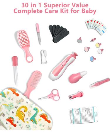 30 in 1 Baby Healthcare & Grooming Kit | Portable Electric Nail Trimmer Set | Newborn Nursery Care Essentials with Medicine Dispenser & Haircut Tools - Pink - Buy Online on GoSupps.com