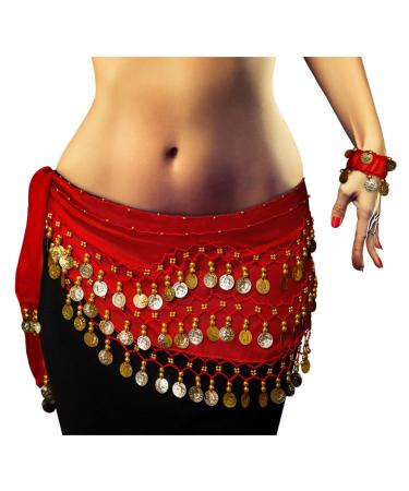 Belly Dance belly dance costume red hip scarf including a pair of hand chains carnival dance performance