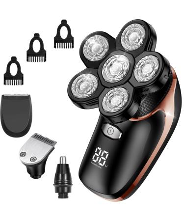 Head Shaver, ATEEN 5-in-1 Wet/Dry Bald Head Shavers for Men Anti-Pinch Head Electric Razor Grooming Kit Cordless Mens Rotary Shavers with LED Display, USB Rechargeable (Black)