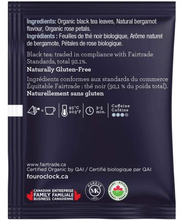 Four O'Clock Organic Fairtrade Black Tea Earl Grey Non-Gmo Kosher Gluten-Free 40 Count Pyramid 231g 40 Count (Pack of 1) Earl Grey - Buy Online on GoSupps.com