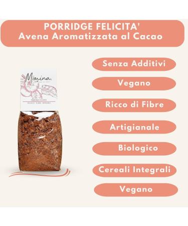 Mimina Happy porridge oatmeal cocoa flavor organic oatmeal vegan whole grains for breakfast nutritious snack 300 g pack - Buy Online on GoSupps.com