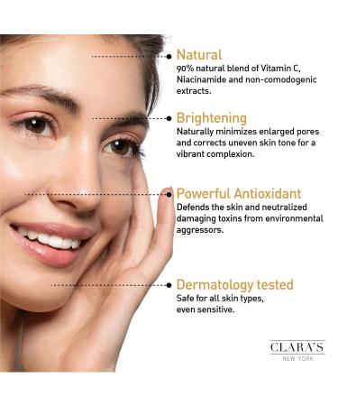 CLARA'S NEW YORK Natural Glowing Facial Serum Duo (Natural 100% Rosehip Oil serum 30ml & Natural 94% Vitamin C Face Serum 30ml) with Niacinamide and Hyaluronic Acid Vitamin E Made in USA - Buy Online on GoSupps.com