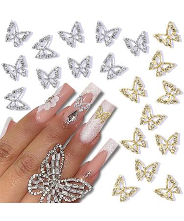 20Pcs Alloy Butterfly Nail Charms 3D Metal Butterfly Nail Gems Nail Rhinestones Shiny Crystal Nail Art Charms for Acrylic Nails DIY Manicure Jewelry Accessories Women Nail Decoration Supplies Nail Charms-A