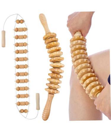 Wooden massage roller and wooden back massage roll ropes 12 rolls and 360 Gently curved muscle roller manual for wooden massages for body shape muscle pain relief anti-cellulite