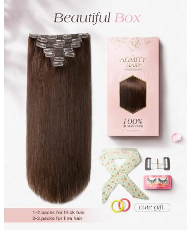 Agmity Clip-In Extensions | 40cm Dark Brown Real Hair | 120g Seamless Invisible 7 Pieces - Buy Online on GoSupps.com