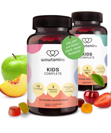 WowTamins Kids Complete - Vitamin gummy bears for children (240 pieces) - Multivitamin rubber with omega 3 - for your loved ones' immune system with vitamin C D3 B12 zinc & more 120 pieces (2 pack)