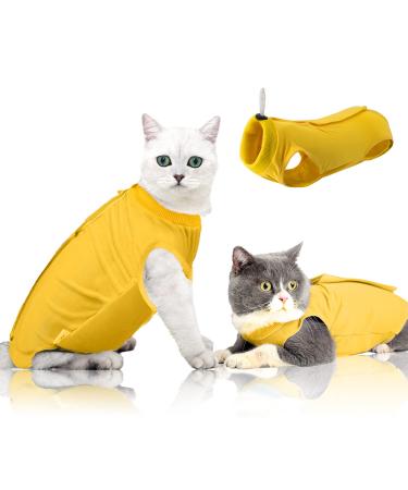 Ouuonno Cat Wound Surgery Recovery Suit for Abdominal Wounds or Skin Diseases After Surgery Wear Pajama Suit E-Collar Alternative for Cats and Dogs (M Yellow) Yellow Medium