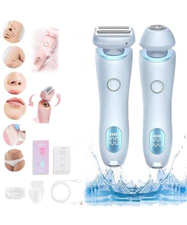 Duskofficial Razor Dusk Official Electric Razor Silk Glide Pro 2 in 1 Electric Waterproof Shaver Razors Bikini Trimmer for Women Wet and Dry Painless Hair Removal Removable Head (Blue)