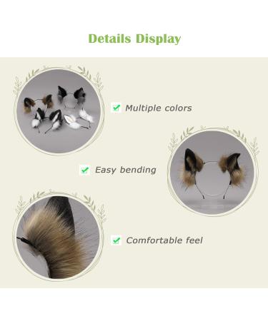 Furry Fox Wolf Cat Ears Headwear for Cosplay & Halloween Parties (Khaki Black) - Buy Online on GoSupps.com