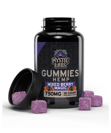 Mystic Labs Hemp Gummies - 30 Count Large Size 750mg - Pain, Inflammation, Rest, Stress - High Potency Made in The USA