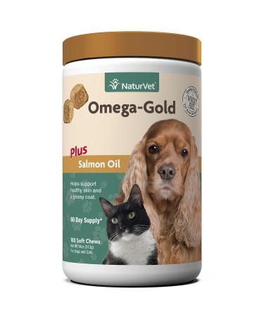 NaturVet Omega-Gold Plus Salmon Oil For Dogs and Cats 180 Soft Chews