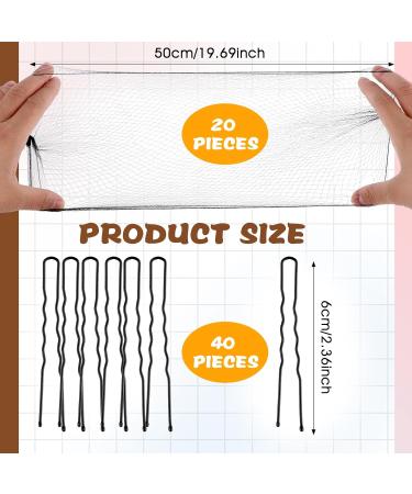 Abeillo Hair Nets for Buns Ballet Hair Net 20 Pcs 50 Cm Invisible Hair Nets and 40 Pcs U Shaped Hair Pins Set for Women Girls Ballet Dancer Nurse(Black) - Buy Online on GoSupps.com