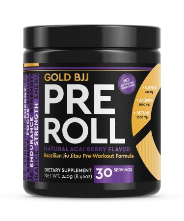 Gold BJJ PreRoll - Jiu Jitsu Pre Workout Supplement for Energy, Focus, and Endurance - Martial Arts Specific Pre-Workout Powder Formula with Natural Flavors (Acai Berry, 30 Servings)
