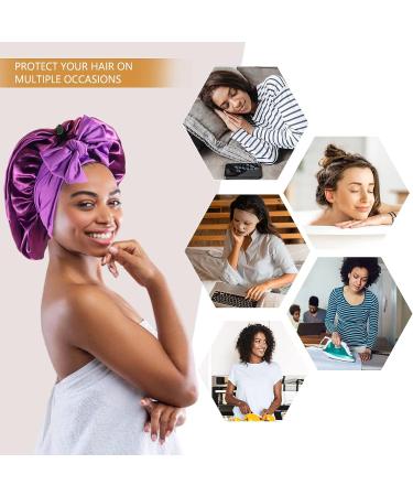 Homiton 2Pcs Silk Bonnet for Long Braids - Black+Purple | Satin Curly Hair Bonnet for Sleeping - Buy Online on GoSupps.com