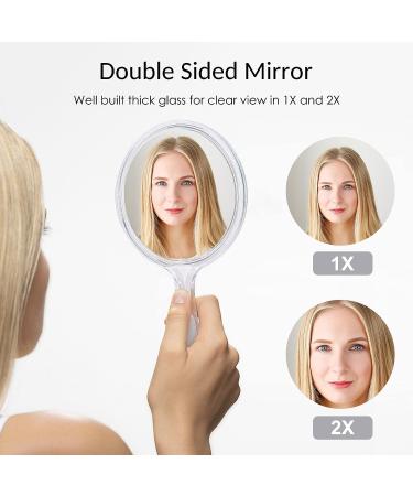 Handheld Double Sided Magnifying Mirror with Handle | 1X 2X Makeup Mirror | Acrylic | Rounded Shape | Transparent - 1 PCS - Buy Online on GoSupps.com