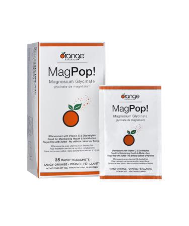 Orange Naturals MagPop! Effervescent Magnesium Glycinate Drink Powder with Vitamin C 35 Sachets - Electrolyte Balance Supports Sleep Relaxation & Muscle Function for Healthy Bones & Teeth