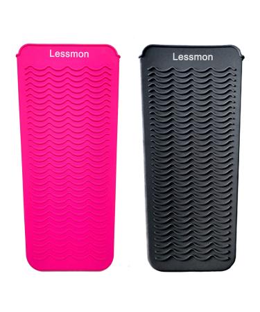 2 Lessmon Heat Resistant Silicone Mat Pouches for Flat Iron  Curling Iron  Straightener  Hot Hair Tools  Pink&Black Pink & Black Mat Pouch