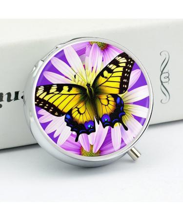 Travel Pill Box - 3 Compartment Portable Pill Organizer with Spring Butterfly & Flower Print - Small Round Medicine Case for Purse & Pocket - Buy Online on GoSupps.com