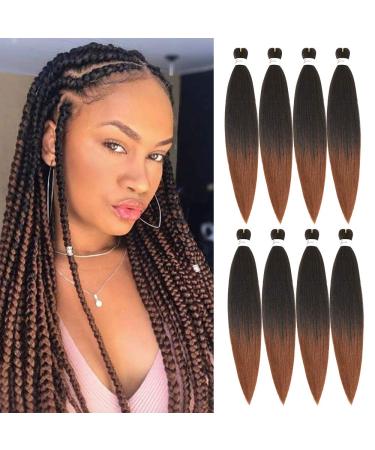 8 BUNDLES DEAL  Pre-stretched Braiding Hair 8 Bundles - 24 Inch Ombre Brown Braiding Hair Yaki Straight Prestretched EZ Braids Hot Water Setting Ombre Aurburn Professional Soft Synthetic Bundles Hair Extensions for Brai...