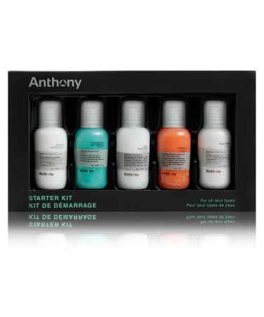 Anthony Starter Kit 5 Count Glycolic Facial Cleanser Facial Scrub All Purpose Facial Moisturizer Invigorating Rush Hair & Body Wash Shave Cream