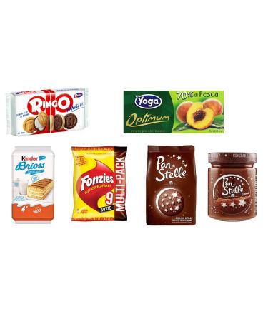 Mulino Bianco Kinder Kit Snack Cookies Fruit Juice Corn Snack Chocolate Cream 6 Pieces Pavesi Kinder Mulino Bianco Yoga Fonzies Pan di Stelle