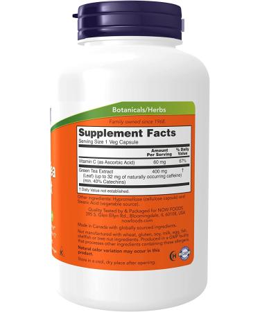 NOW Green Tea Extract 400 mg with Vitamin C | Cellular Protection | 250 Veg Capsules - Buy Online on GoSupps.com
