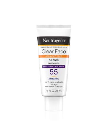 Neutrogena Clear Face Liquid Lotion Sunscreen for Acne-Prone Skin  Broad Spectrum SPF 55 with Helioplex Technology  Oil-Free  Fragrance-Free & Non-Comedogenic  3 fl. oz