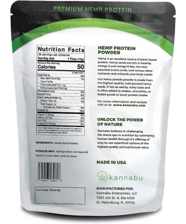 Kannabu Premium Hemp Protein Powder | Plant-Based Omega 3-6 Protein with High Fiber, Vitamins & Minerals | Vegan, Gluten-Free, Keto-Friendly | Non-GMO | 1-Pack - Buy Online on GoSupps.com