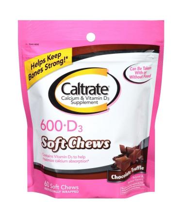 Caltrate 600+D Soft Chews Chocolate Truffle 60 Count (2 Pack)