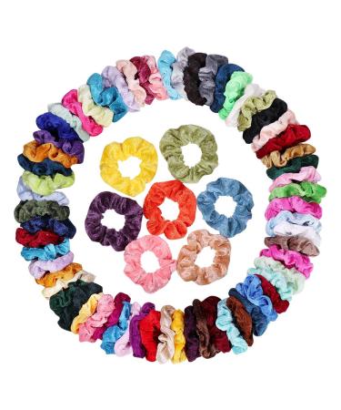 Cehomi 75 Pcs Velvet Hair Scrunchies Hair Bands for Women or Girls Elastic Soft Ponytail Holder Hair Ties for Birthday Party Thanksgiving Christmas Multicolor 75 Count (Pack of 1)