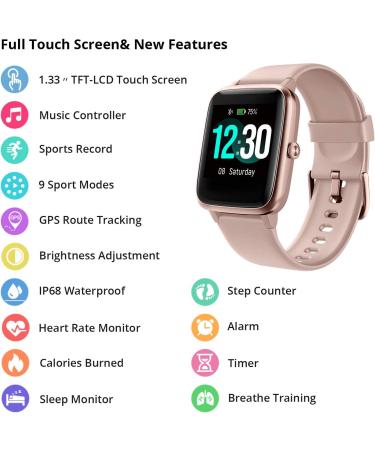 Fitpolo Smart Watch for Android and iPhone - IP68 Swimming Waterproof Fitness Tracker with Heart Rate Monitor for Women (Pink/Rose Gold) - Buy Online on GoSupps.com