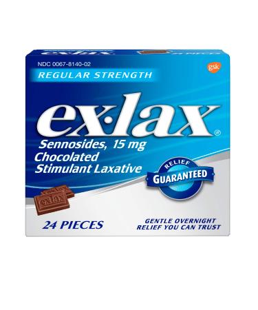 Ex-Lax Regular Strength Sennosides - 15mg Stimulant Laxative Chocolated Pieces for Gentle overnight relief 24 pieces (Pack of 11)