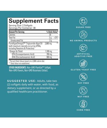 BRAINMD Dr Amen Vegan Omega-3 Power - 60 Plant-Based Softgels - 1 100 mg of EPA & DHA - Supports Focus Memory & Heart Health - Vegan Gluten Free & Non-GMO - 30 Servings - Buy Online on GoSupps.com