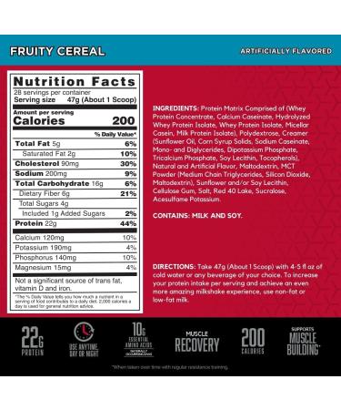 Syntha-6 Whey Protein Powder | High Protein Whey Protein Concentrate Whey Protein isolate Milk Protein Isolate & Micellar Casein | 22g Protein 10g EAAs Essential Amino Acids | 2.91LB 28 Servings (Fruity Cereal) Fruity Cereal 28 Servings (Pack of 1) - Buy Online on GoSupps.com