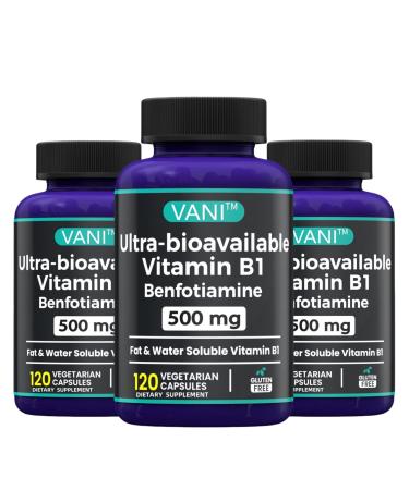 2 in 1 Enhanced Formula: Vitamin B1 with Benfotiamine 500mg, Fat Soluable Supplement of Vitamin B-1, 500 mg - 120 Capsules (3)